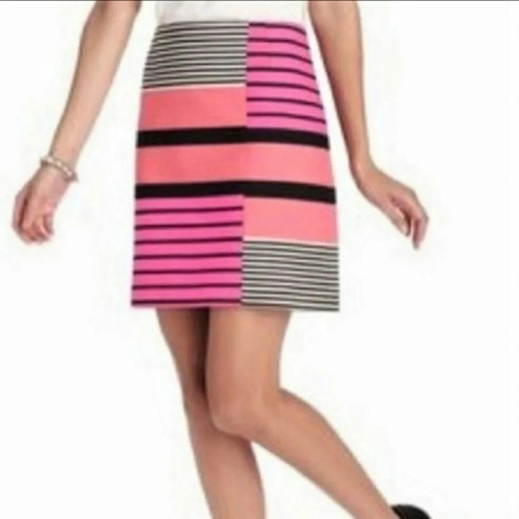 NWT LOFT Pink Color Block Stripe Skirt 2P - Picture 1 of 16